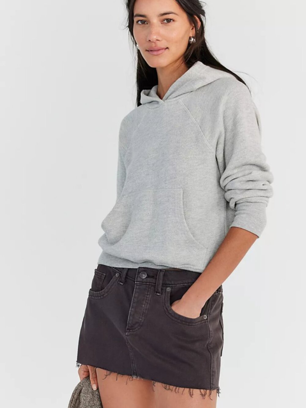 Free People With Everything Sweatshirt Heather Grey Hooded Top S - Picture 3 of 11